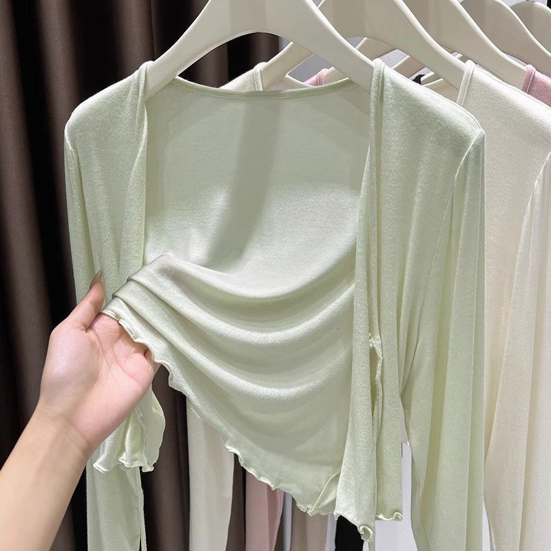 Ultra-thin Hand-feel Modal Lace-up Sun Protection Clothing Women's chubby girl Summer Ice Silk Blouse Cardigan Outer Shawl Jacket