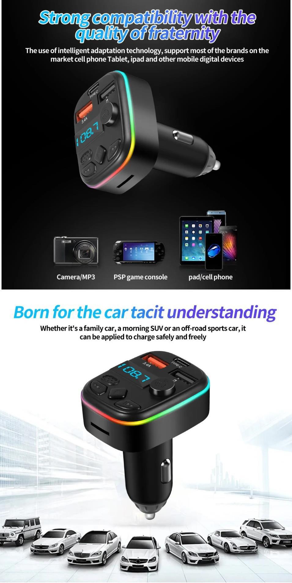 Cross-border C4 Car Bluetooth MP3 Hands-Free Call Card Playback FM Transmitter 3A Bluetooth Car Charger Source Factory