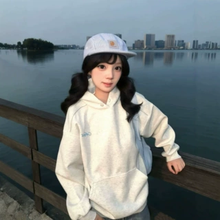 北极星刺绣白灰色连帽卫衣女秋季情侣休闲潮牌外套宽松上衣