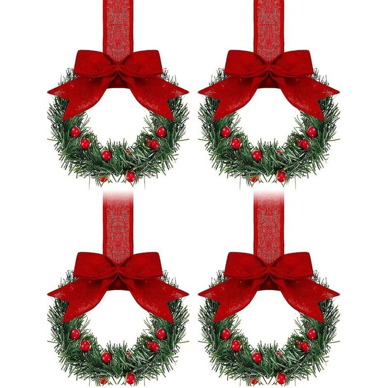 クリスマスキャビネット花輪キッチンリボン付き蝶結びクランベリー小窓花輪クリスマスパーティー装飾|undefined