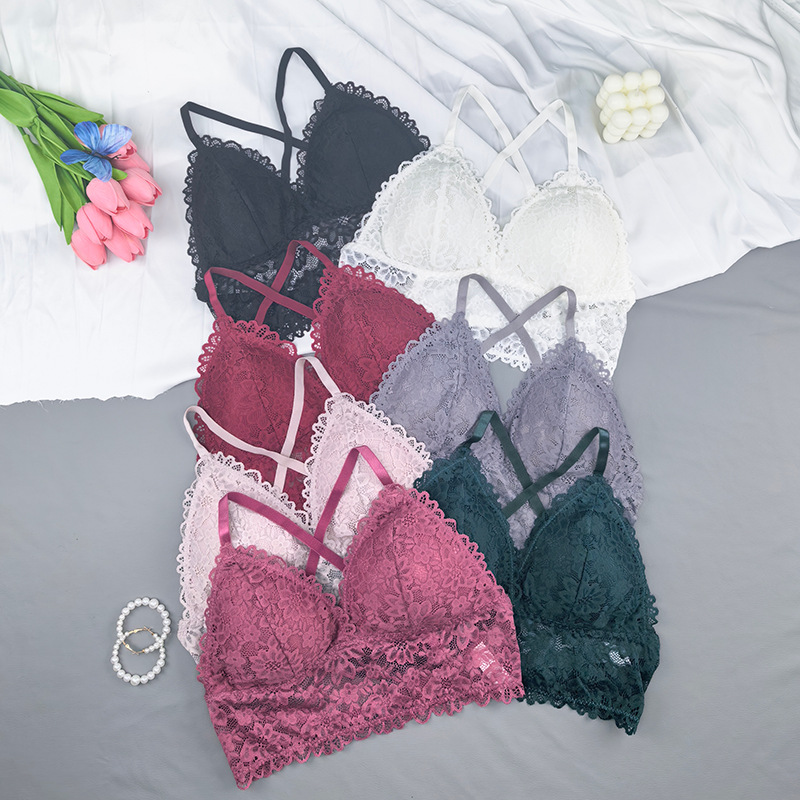 Cross-border sin anillo de acero hermosa espalda cruzada bra de pecho pequeño encaje sexy ropa interior de mujer verano delgada