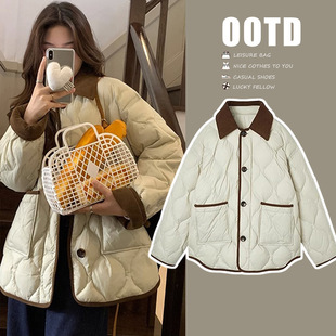 In stock Diamond Plaid lapel contrast color quilted cotton jacket
