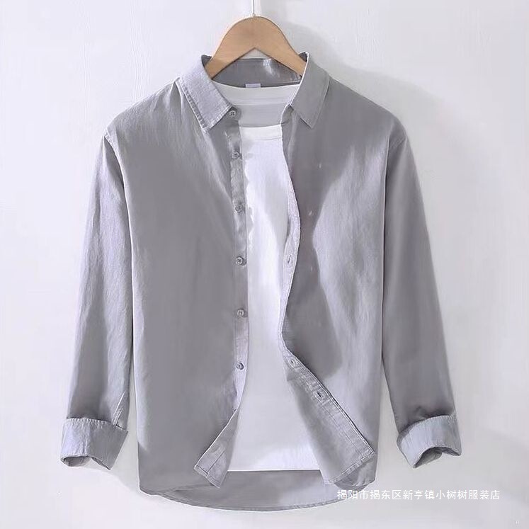 Cotton and Linen Shirts, Thin Linen Shirts, Men's Long-Sleeved Casual Loose Tops, White Inner Wear, Trendy Spring and Autumn