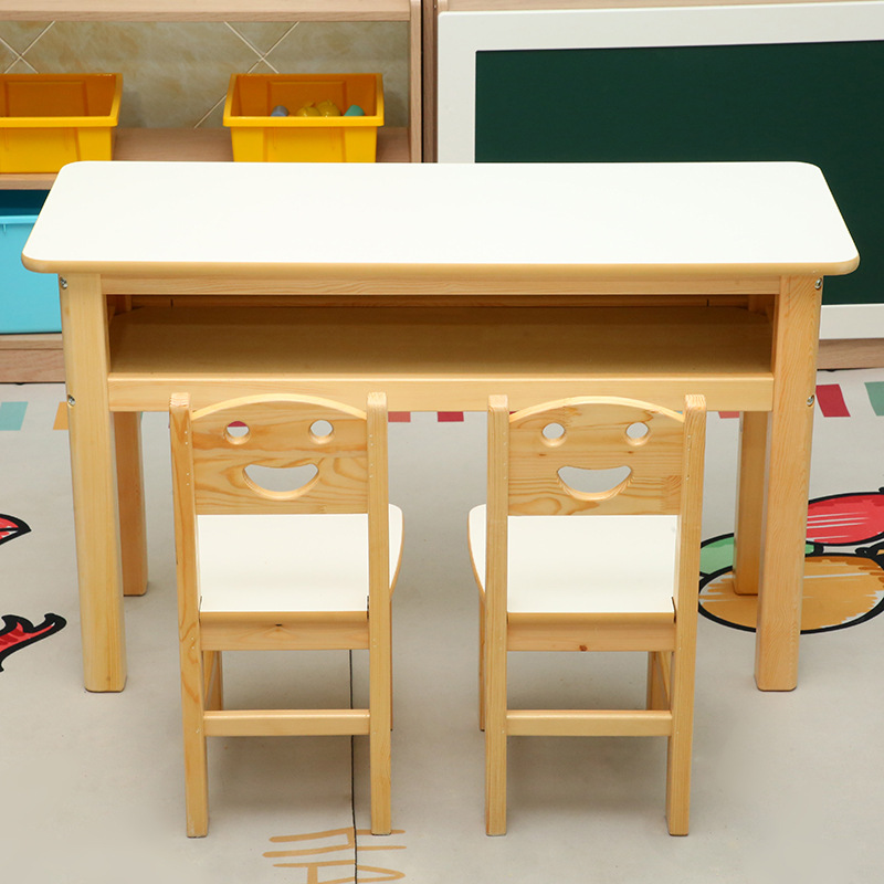 Training Writing Desks and Chairs, Children's Solid Wood Double Study Table Set, Kindergarten Desks and Chairs, Children's Room