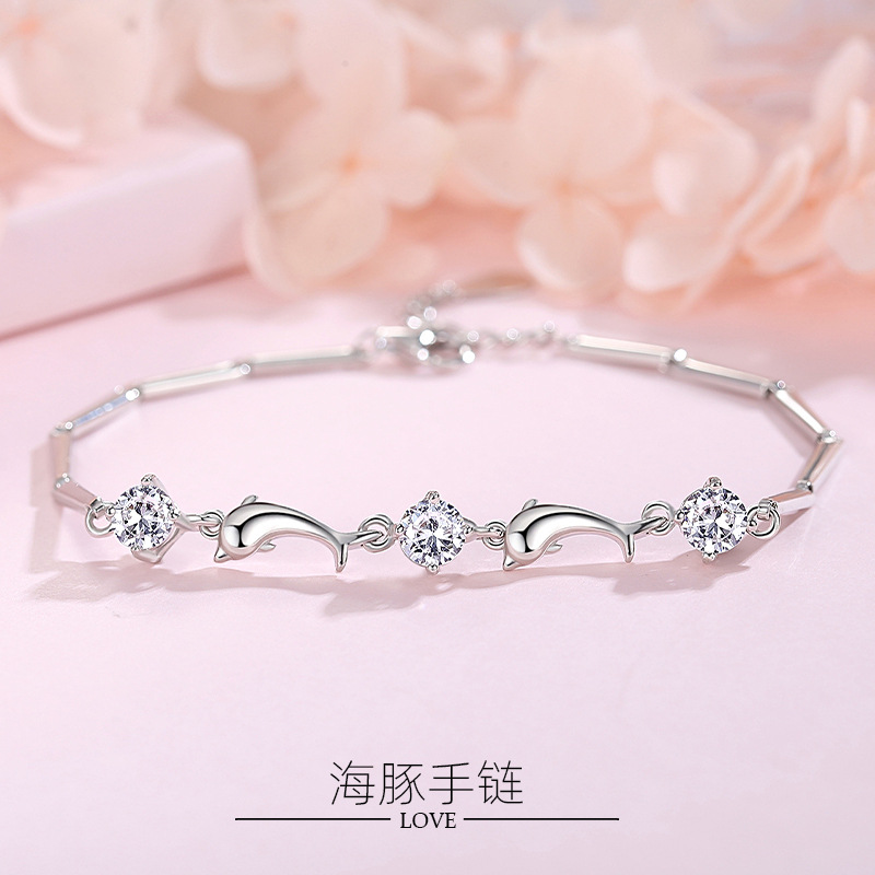 Pulsera de delfines mujer s925 plata esterlina simple nicho diseño neto rojo pescado pulsera estudiante estilo coreano novias joyería