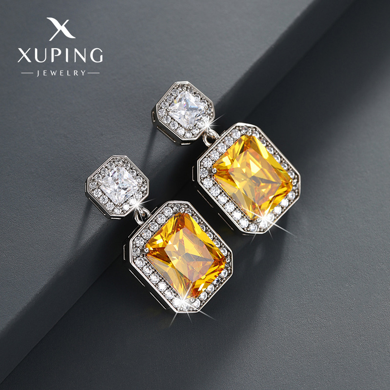 Joyería de Xupe imitación de color tesoro serie geométrico cuadrado elegante alto sentido aretes hembra francés Retro Luz pendientes de lujo hembra