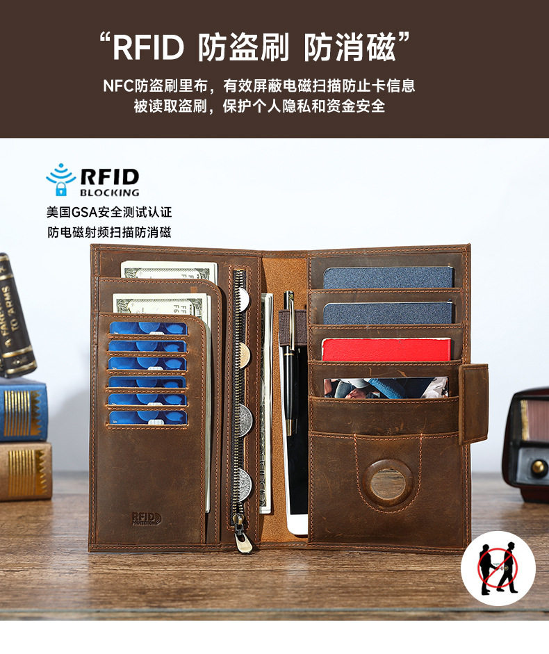 Túi đựng hộ chiếu và giấy tờ du lịch bằng da bò lớp đầu, chống RFID, chống từ tính, có ngăn đựng AirTag — Màu cà phê, Màu xanh dương, Xanh lá cây, màu đen chi tiết 12