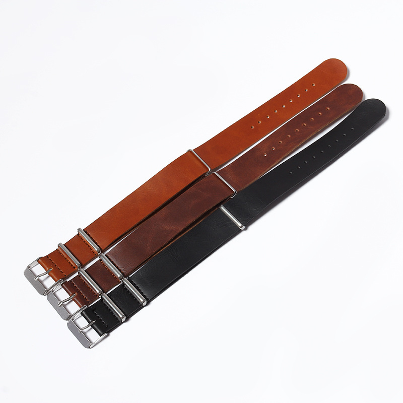 Correa de cuero Pu reloj con hebilla de acero de tres anillos Correa larga de los hombres negro marrón en stock suministro 18mm20mm22mm