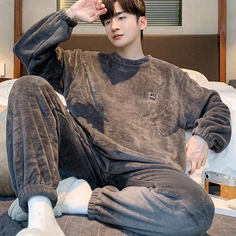 Men's Pajamas, Flannel Pajamas, Men's Thickened New Coral Velvet Long-Sleeved Warm Home Clothes Set, Exclusively for Cross-Border Sales Men's Pajamas, Flannel Pajamas, Men's Thickened New Coral Velvet Long-Sleeved Warm Home Clothes Set, Exclusively for Cross-Border Sales