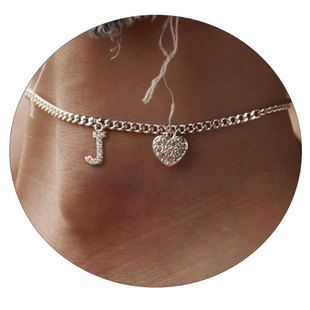 European and American New Diamond-encrusted 26 Letter Anklet Heart Pendant Ankle Chain Women's Stainless Steel Magic Chain Simple Anklet