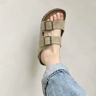 Su Yinyin's Retro Buckle Beach Casual Thick Bottom Leather Boken Slippers for Women