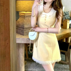 2024新乳黄痩せバッグ/小香風児童襟ワンピース女性夏に腰を収めて痩せた娘の短いスカート