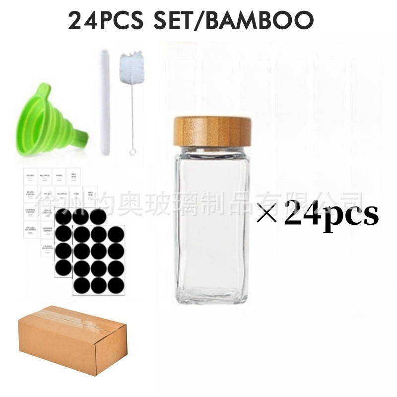 [대나무뚜껑형] 양념병 24개 세트(마커, 스티커, 깔때기, 브러쉬 포함)