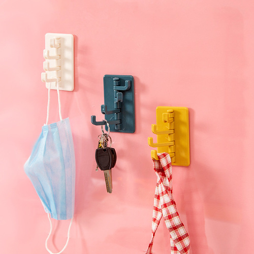 Four-link rotating adhesive hooks with contrasting color accordion hooks for bathroom and kitchen walls without punching holes and for hanging clothes hooks behind the door