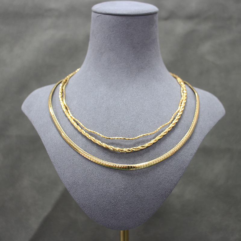 Italian-crafted plain gold necklace, copper-plated real gold snake bone necklace, versatile, can be matched with pendant necklace_voghion.com