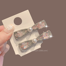 韩国复古水钻弹簧夹蝴蝶结顶夹发饰饰品发夹马尾夹女发卡成人头饰