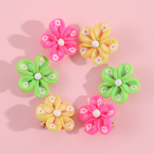 Yunyun jewelry cross-border popular children and teenagers cute fresh soft pottery big flower ear clip three optional
