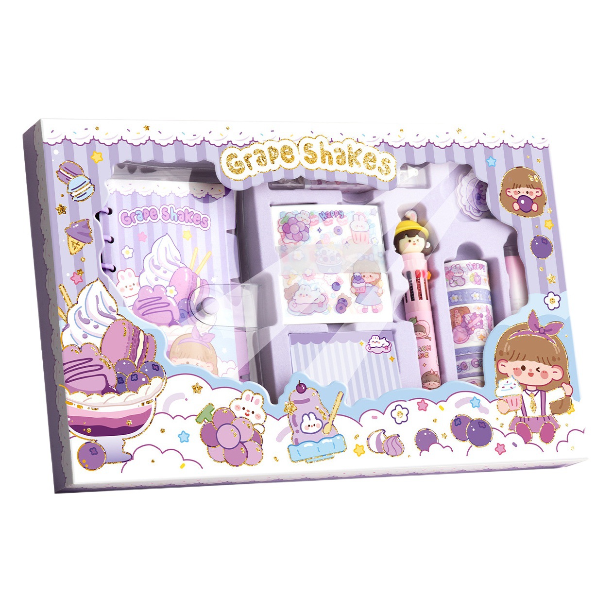 Linda chica diario libro traje caja de regalo chica pegatina cinta material herramienta libro Niños libro de hojas sueltas conjunto completo