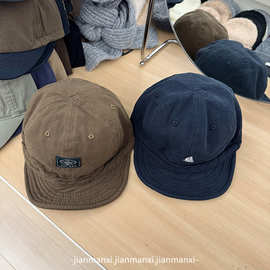 工装风简约日系短檐帽女贴布美式复古可翻翘檐软顶可调节棒球帽子