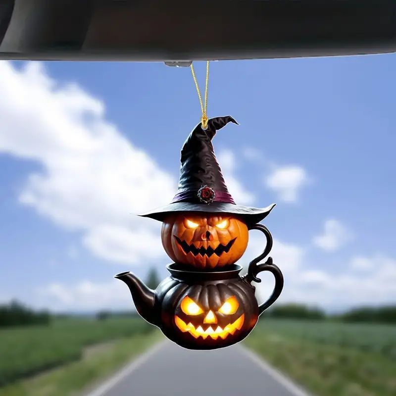 Nueva cabeza de calabaza acrílica 2D decoraciones de Halloween colgantes de espejo retrovisor de automóviles colgantes para el hogar