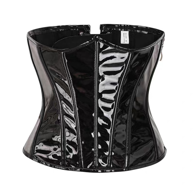 Sexy Pvc Bright Leather Body Shaping Girdle Women's Patent Leather Black Side Zipper Waist Corset Corset