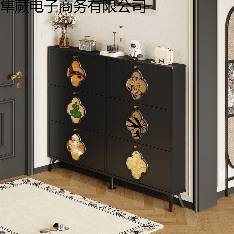 American-Style Retro Flip-Up Shoe Cabinet, Ultra-Thin Wall-Mounted Home Entryway Cabinet, Large-Capacity Storage Shoe Rack for Entryway