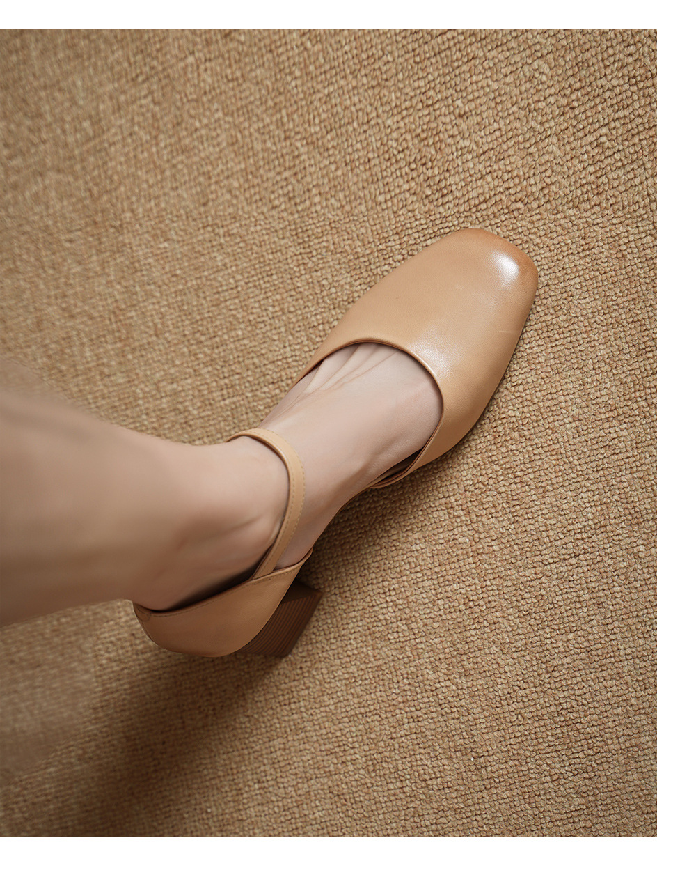 Giày sandal cao gót nữ quai ngang mũi vuông gót 6 cm — Màu hồng chi tiết 6