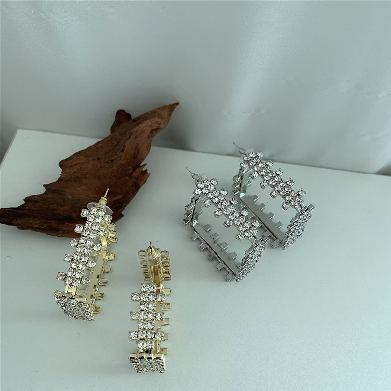 Mode Diamant Silber Nadelohrringe display picture 3