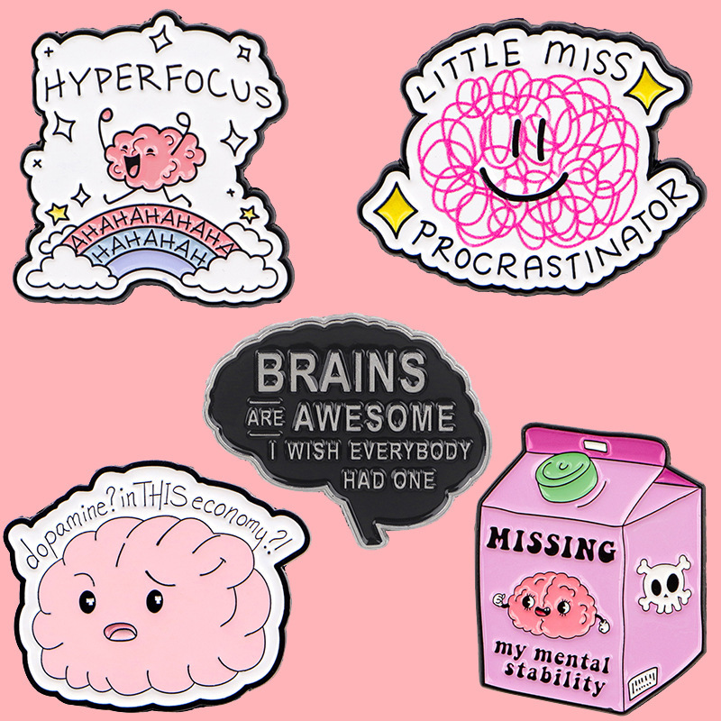 Cartoon Brain Thoughts Brooch Pin Clothing Bag Accessories Alloy Badge Cross-Border Foreign Trade Wholesale Hot Sale