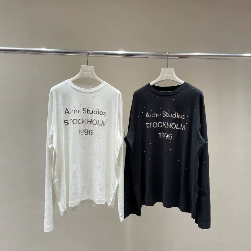 25 Early Autumn New Ac North America Limited Edition 1996 Silver Mirror Letter Hot Diamond Long-Sleeved T-Shirt Women's Loose