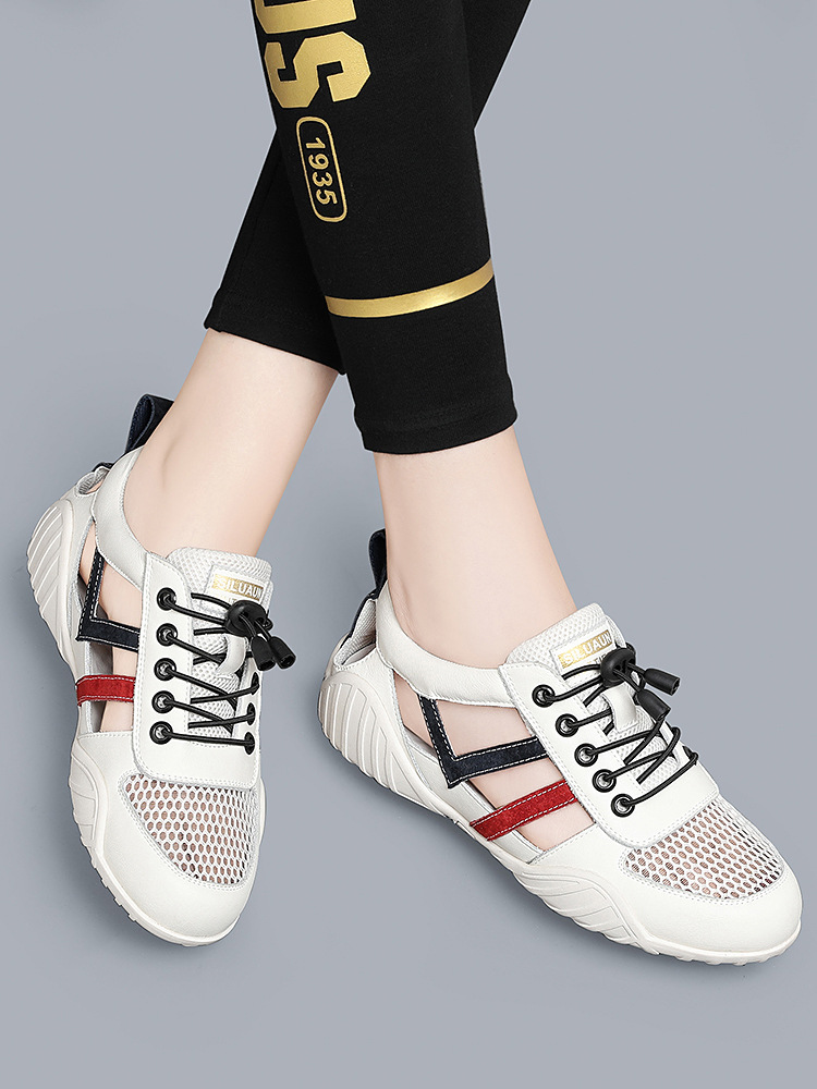 Giày sneaker nữ da thật lỗ thoáng khí đế phẳng nhẹ mùa hè 2025 — Màu xanh lá cây (1061), B5-05=giá trị thông số Kd, (cài 2), Màu trắng (1061), Trắng đen 1062 chi tiết 7