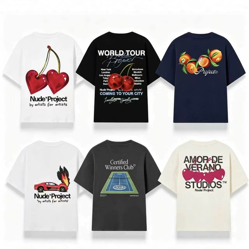 26SS Cross-border Nude Project trendy heavyweight pure cotton short-sleeve T-shirt with heart and cherry print for men 26SS Cross-border Nude Project trendy heavyweight pure cotton short-sleeve T-shirt with heart and cherry print for men