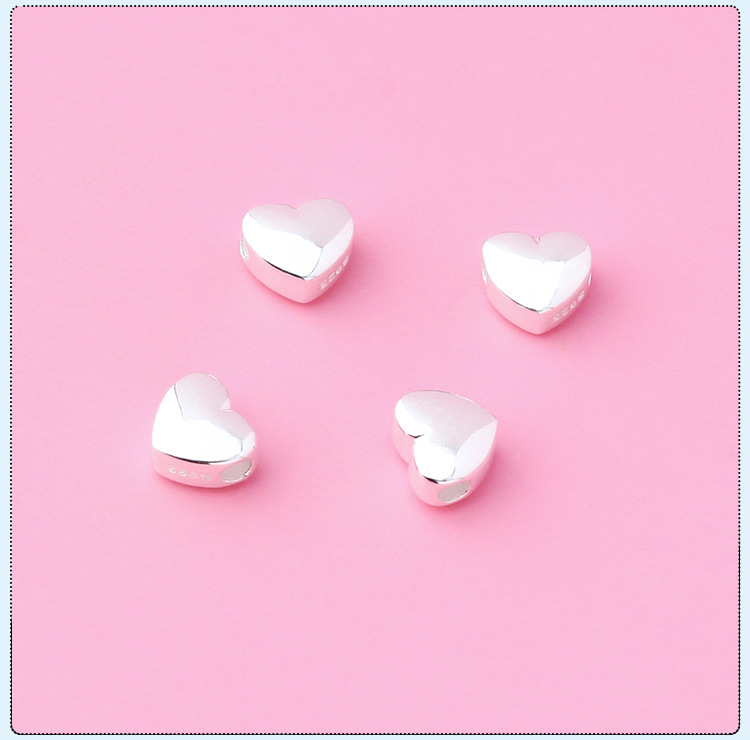 6*6.9mm Jewelry Making Size DIY Jewelry Accessories Classification 1 Piece 6*6.9mm 925 Sterling Silver Heart Shape Beads