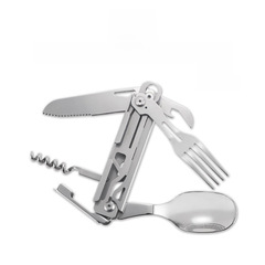 ARCSTG Outdoor Multi-functional Folding Knife Fork Spoon Bottle Opener Camping Hiking Portable Travel Set