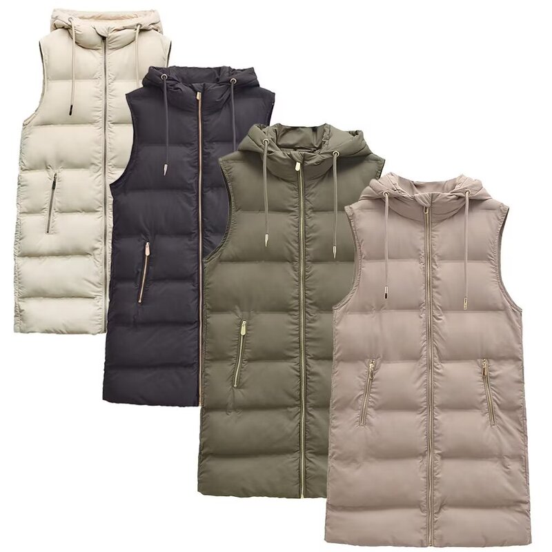 UC & ZA cross-border AliExpress European and American women's adhesive hooded loose long cotton-padded vest vest 3046219