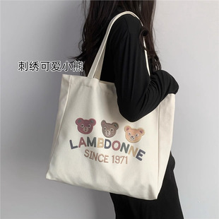 Canvas Bag for Work Women's Shoulder 2025 New Large Capacity Student School Bag Ins Literary Preppy Style Bag
