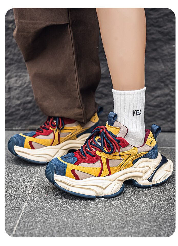 Giày sneaker nam phong cách giày bố đế lốp, da nhân tạo, gót 3–5 cm — màu vàng, màu xám đen, đen chi tiết 10