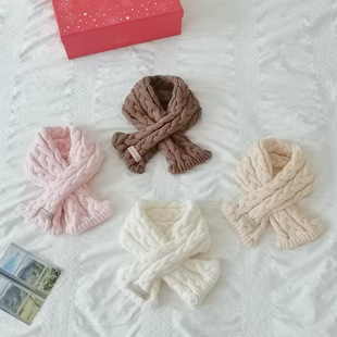 Korean Style Baby Twist Knitted Cross Scarf Autumn and Winter Simple Solid Color Warm Cold-proof Scarf for Baby Boys and Girls