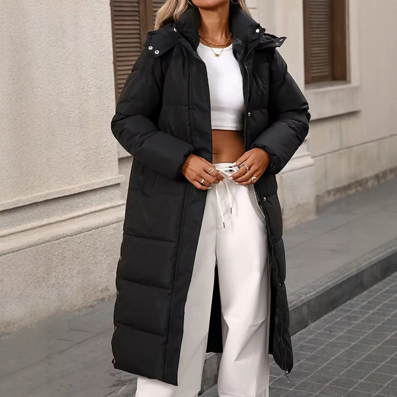 Cross-Border Winter Black Long Cotton Coat for Women with Hood, Thickened, Windproof, Slimming, Plus Size, Loose Fit, Versatile Cotton Jacket Cross-Border Winter Black Long Cotton Coat for Women with Hood, Thickened, Windproof, Slimming, Plus Size, Loose Fit, Versatile Cotton Jacket