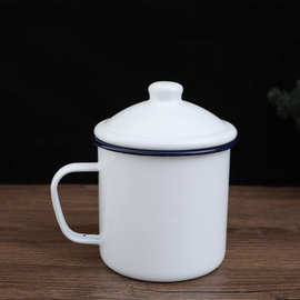 带盖搪瓷杯可印图案logo复古风怀旧大容量老干部水杯大茶缸马克杯