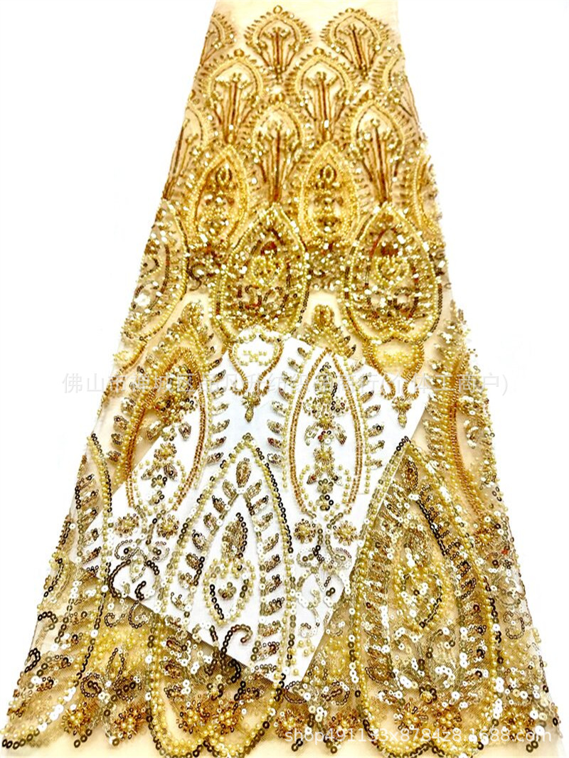 Tejido de boda de importación sequinilla tubo de perlas de bordado de computadora 130 ancho de stock rápido soporte de prueba