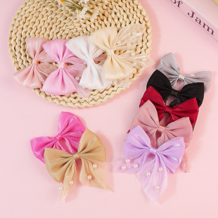 Pearlescent Mesh Bow DIY Clothing Accessories Pearl Bow Hairpin Hair Accessories Accessories Hat Accessories Wholesale