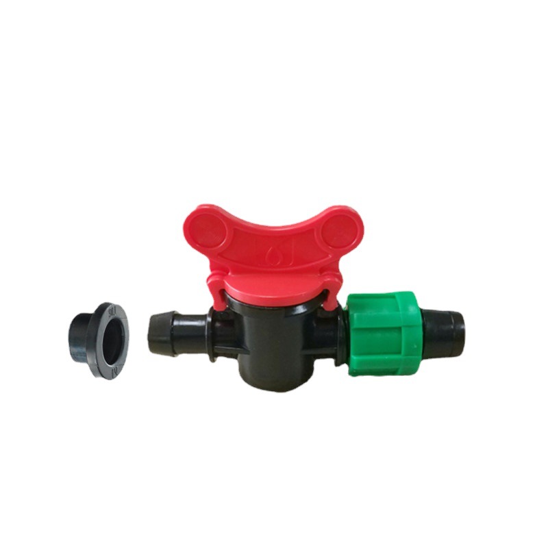 Green Hat 16 Riego por goteo con hebilla de bloqueo Válvula de derivación Puerta con almohadilla de goma en forma de T Piezas de tubería de laberinto con incrustaciones en tierras de cultivo