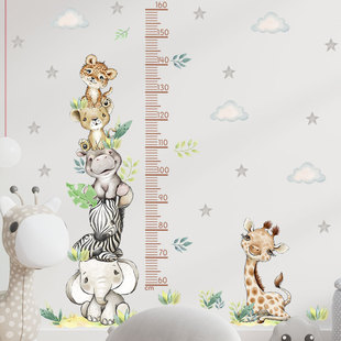 Cartoon elephant zebra height stickers children's room bedroom hallway kindergarten early education decoration height measuring ruler removable