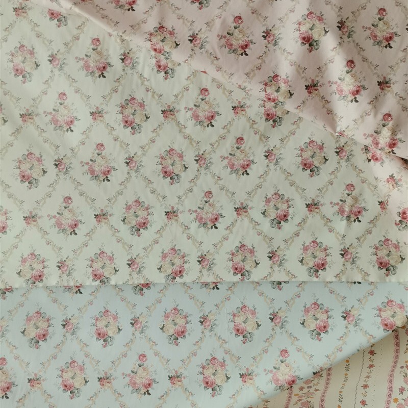 Pastoral Style Printed Fabric, Floral Rose Combed Cotton Lining, Pure Cotton Fabric, Handmade Floral Cotton Fabric
