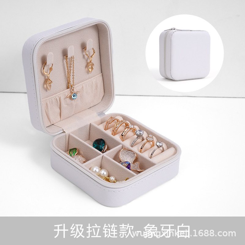 Joyero Franela Anillo portátil Pendientes Pendientes Caja Joyas de viaje Broche Caja de almacenamiento Piel de camarón transfronterizo Piel de PU