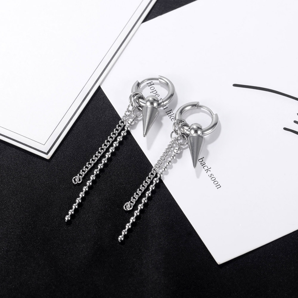 Korea Fashion Tassel Chain Stainless Steel Awl Earrings display picture 4