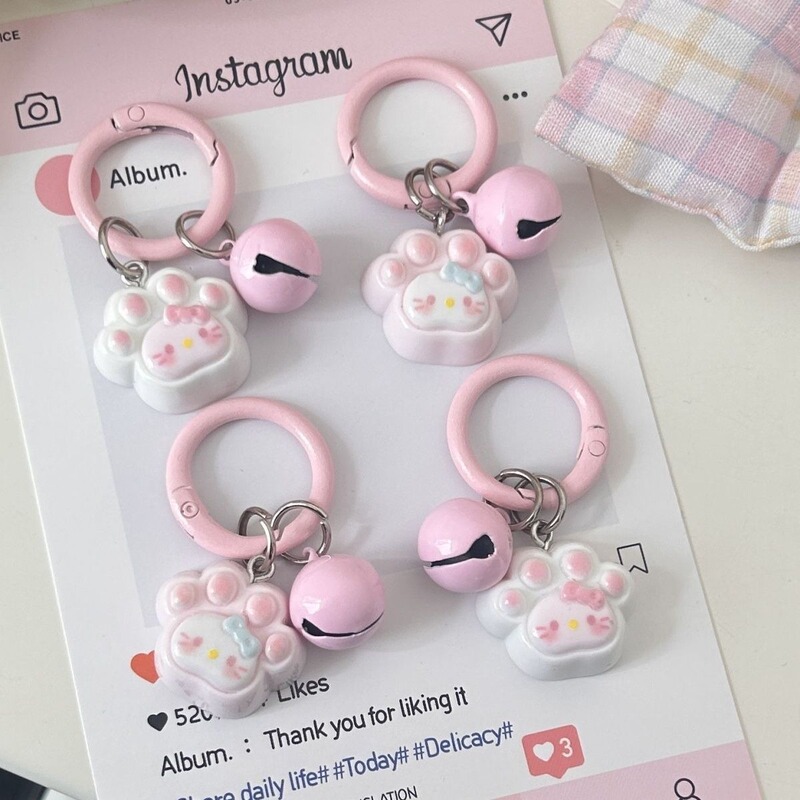Cute Bell Cat Paw Kt Cat Keychain Cartoon Bag Pendant Accessory Girl Backpack Decoration Best Friend Gift