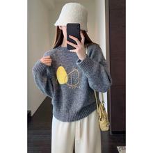 慵懒时髦 重工提花藏肉显瘦灰色针织毛衣上衣女秋冬新T1104H