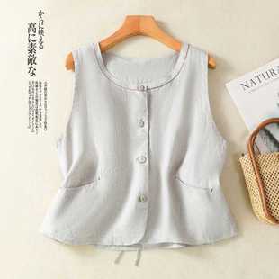 Real Shot of Summer New Cotton and Linen Vest Women's Literary Retro Loose Top 2025 Top Women
